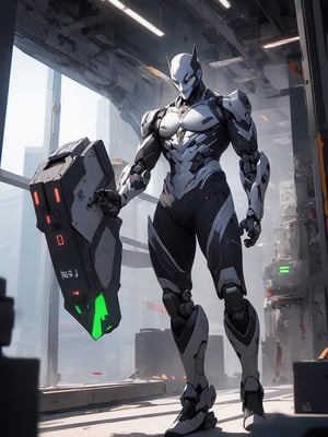 genji robot mix with the joker arrow mechinal details, intricate details, hd deetails, high quality, full body view, sharp details, sharp focus, 128k,visible mecehnical details,1guy,Futuristic room,Mecha body,modelshoot style,handsome male,DonMF41ryW1ng5