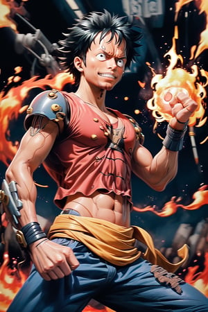 Absolutely, here's a prompt that encapsulates Monkey D. Luffy from One Piece and his signature move, the Red Hawk Punch:

"Describe Monkey D. Luffy, the protagonist of One Piece, a young and adventurous pirate with a personality as vibrant as his trademark straw hat. He possesses an infectious enthusiasm for life, a boundless energy that drives him toward his dream of becoming the Pirate King. His physical appearance is defined by his lean yet muscular build, his wide smile, and a pair of intense, determined eyes that reflect his indomitable spirit.

Highlight Luffy's distinct ability known as 'Haki,' which he channels into his powerful attacks. His Red Hawk Punch is a manifestation of this power—an awe-inspiring technique where he ignites his fist with fiery intensity before delivering a devastating blow. Describe the scene as he winds up for the punch, his arm enveloped in crackling flames, the air around him seemingly igniting with anticipation.

Illustrate the impact of the Red Hawk Punch—a burst of fiery energy erupting upon contact, engulfing his target in a blaze as the force behind the strike is unleashed. Capture the intensity of the moment—the flames roaring as the punch connects, the sheer power leaving spectators in awe.

Delve into the emotions and thoughts that drive Luffy to utilize this technique—his determination, his will to protect his friends, and his unyielding resolve in the face of adversity. Show how this move not only demonstrates his strength but also his unwavering commitment to achieving his goals.",Mecha body