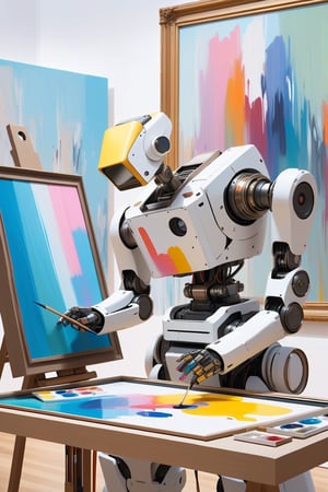 masterpiece, best quality,A painter robot paints itself in an art gallery,more detail XL