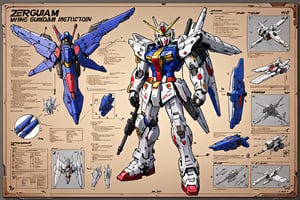 Detailed assembly instructions, written instructions, arrows and sketches for the    Wing Gundam Zero   on the board