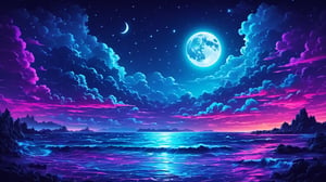 neon light art, in the dark of night, moonlit seas, clouds, moon, stars, colorful, detailed, 4k



.,Leonardo style 