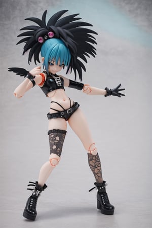 realistic photograph,anime-doll,doll joints,diamond anime_eyes,smug,mohawk mullet-punk_hair,slim-torso,fat_thighs,punk accessories,glamorous,intricate,ornate,soft_illumination city slums_background,complex color mix,color boost,Action Figure,Goth,FAB