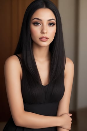 Woman Egyptian makeup ,long straight black hair
,
