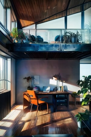 (master piece architecture)Interior Design, a perspective of of a study, large windows with natural light, light colors, plants, modern furniture, modernist, modern interior design ,starchitect(detailed)8k,cannon 5d DSLR 24mm lense 