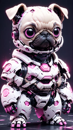 (Masterpiece, Best Quality: 1.5), EpicLogo, white armor, robot, pink armor, white face, looking at viewer, pug style, center view, cute, toned, cinematic still, cyberpunk, full body, cinematic scene, complex Mechanical details, ground shot, 8K resolution, Cinema 4D, Behance HD, polished metal, shiny, data, white background,WEARING HAUTE_COUTURE DESIGNER DRESS,gh3a