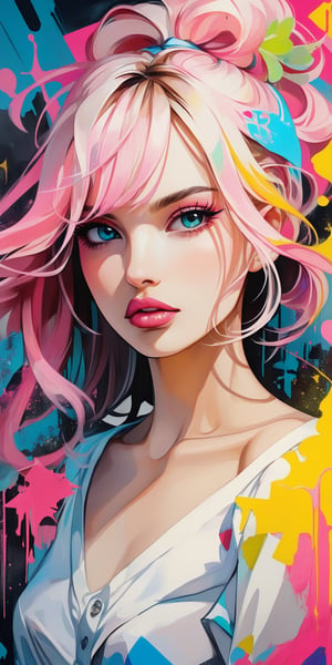 (masterpiece, high quality, 8K, high_res), handpainted, pencil drawning, underground art style,
portrait of a beautiful woman, vibrant picture, perfect colors combination, pink and white colors prevail, abstract, elegant merge of vibrant from pop art style and chaotic from grunge style, symbolism of unpredictability of life and vivid emotions, by badabum27