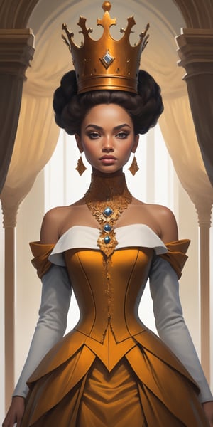 (masterpiece, high quality, 8K, high_res), let's create a modern version of beautfiul woman as the Queen of Rust Kingdom, elegant, abstract, beauty and high aesthetic, surreal, post modern, portrait, point of view, merge victorian style and gothic embience