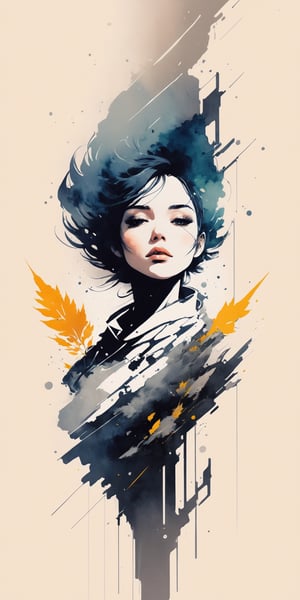 (masterpiece, high quality, 8K, high_res), 
((ink drawning and watercolor wash)), abstract illustration, 
main character is a incredibly beautiful and attractive young woman which is mentioned in the quote \And I will fly away, where I have not flown, and I will disappear into the falling leaves, if only we meet somewhere there, even if this “somewhere there” will be hell\,
extremely detailed, romantic, dramatic, elegant, sensual, by badabum27, influence by Russ Mills's artwork,artint,Flat vector art,Leonardo Style