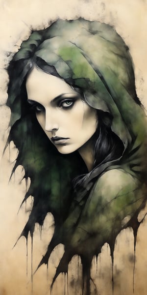 (masterpiece, high quality, 8K, high_res), handpainted, pencil drawning, underground art style,
illustration of a beautiful woman, non-standard forms graffitism and darkness from gothic style, the picture symbolizes the loneliness of the human soul, attempts to understand oneself and to be understood by others, melancholy and depression of the inner self, psychodelic. gloomy paltte. black and dark green colors prevail, grunge, merge victorian and slavic cultures style,artint,portraitart,portrait art style