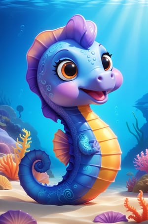 kids cartoon seahorse with a talking mouth 