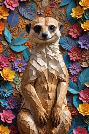 (masterpiece, top quality, best quality, official art, beautiful and aesthetic:1.2),(origami meerkat) , , extremely detailed,(fractal art:1.1),(colorful:1.1)(flowers:1.3),highest detailed,(zentangle:1.2), , , , (abstract background:1.3), (shiny skin), (many colors:1.4), , (feathers:1.5),