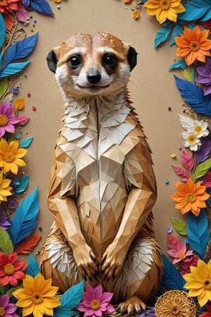 (masterpiece, top quality, best quality, official art, beautiful and aesthetic:1.2),(origami meerkat) , , extremely detailed,(fractal art:1.1),(colorful:1.1)(flowers:1.3),highest detailed,(zentangle:1.2), , , , (abstract background:1.3), (shiny skin), (many colors:1.4), , (feathers:1.5),