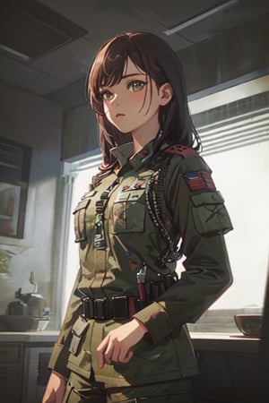 1girl, army uniform, masterpiece, best quality, ultra detailed, octane render, highres
