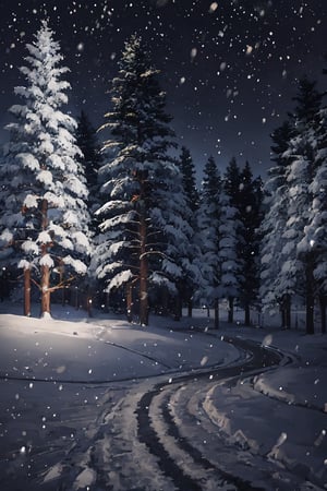 masterpiece, high quality, highres, snow, dark background, night, nighttime