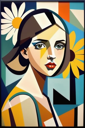 Girl,daisy,cubist style 