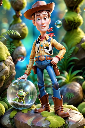 Woody from Toy Story, (full body), (solo), (front), dynamic pose, (monumental glass sculpture),bubbleGL,underwatera crystal ball placed on top of a moss-covered rock, a stunning fantasy 3D rendering , ultra realistic, high definition
3D,Cartoon,bubbleGL