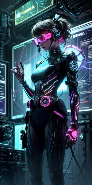 futuristic computer user interface, intense hacker man standing in front her hologram computer,holding a bow in his hand, floating infographic hologram, glowing holographic neural network, data network flowing, bokeh, bloom, bioluminescentdynamic pose,sci-fi goggles, earphone
, hyperrealistic photography, wide shot, , style of unsplash and National Geographic,Movie Still,cyberpunk style,neon photography style,cyberpunk