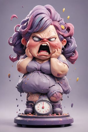 high with
ugly woman
purple hair
obese
crying

a scale explodes