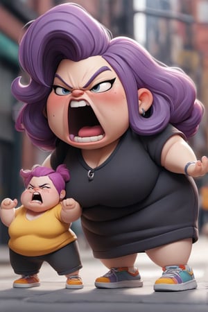 high with
ugly woman
purple hair
obese
shouting at
thin woman
walked

street,chibi,BLACK AND COLOR