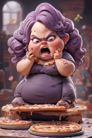 high with
ugly woman
purple hair
obese
eating giant pizza

restaurant full of food