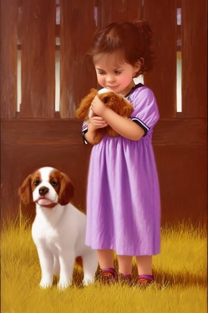 A little girl with a puppy. Jum Daly art style.