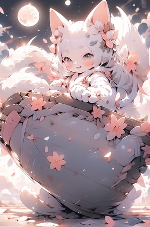 A happy girl, fox ears, pink elements ,maomi,cat,banhua,doodle,1girl,chibi,cute, Chang 'e, white hair, hanfu, cloud, (moon:1.2), waves, mythic monochrome,Mid-Autumn Festival, solo, the upper body,Chinese clothes,
(masterpiece:1,2), best quality, masterpiece, highres, original, extremely detailed wallpaper, perfect lighting,(extremely detailed CG:1.2)
