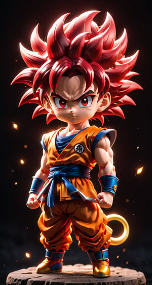 (a songoku super saiyan 4 in Dragon Ball ),(red hair), small and cute, (eye color switch), (bright and clear eyes), anime style, depth of field, lighting cinematic lighting, divine rays, ray tracing, reflected light, glow light, side view, close up, masterpiece, best quality, high resolution, super detailed, high resolution surgery precise resolution, UHD, skin texture,full_body,chibi