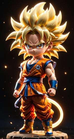 (a songoku super saiyan 4 in Dragon Ball ), small and cute, (eye color switch), (bright and clear eyes), anime style, depth of field, lighting cinematic lighting, divine rays, ray tracing, reflected light, glow light, side view, close up, masterpiece, best quality, high resolution, super detailed, high resolution surgery precise resolution, UHD, skin texture,full_body,chibi