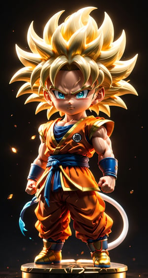 (a songoku super saiyan 4 in Dragon Ball ), small and cute, (eye color switch), (bright and clear eyes), anime style, depth of field, lighting cinematic lighting, divine rays, ray tracing, reflected light, glow light, side view, close up, masterpiece, best quality, high resolution, super detailed, high resolution surgery precise resolution, UHD, skin texture,full_body,chibi