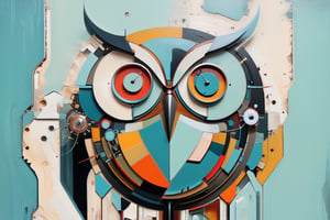 4k acrylic abstract electro owl mechanism art on canvas with brush textures depicting mid century shapes with textured layered details, trending on artstation