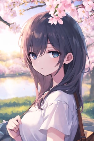 hd, HDR, UHD, 4k, 2k, 6k, 8k, ultra HD, high graphics, best graphics, highest quality, best quality, ultra quality, (((masterpiece))), (((best quality))), ((ultra-detailed)), (illustration), (detailed light), an extremely delicate and beautiful, beautiful detailed eyes, sunlight, cherry blossoms, Ishimi, zoomed out