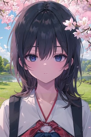 hd, HDR, UHD, 4k, 2k, 6k, 8k, ultra HD, high graphics, best graphics, highest quality, best quality, ultra quality, (((masterpiece))), (((best quality))), ((ultra-detailed)), (illustration), (detailed light), an extremely delicate and beautiful, beautiful detailed eyes, sunlight, cherry blossoms, Ishimi, ishimi yokoyama, incoming kiss