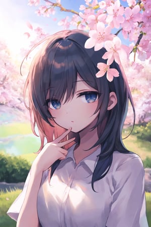hd, HDR, UHD, 4k, 2k, 6k, 8k, ultra HD, high graphics, best graphics, highest quality, best quality, ultra quality, (((masterpiece))), (((best quality))), ((ultra-detailed)), (illustration), (detailed light), an extremely delicate and beautiful, beautiful detailed eyes, sunlight, cherry blossoms, Ishimi