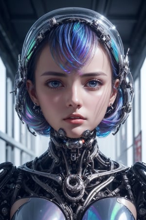 (1girl), (human face:1.3), Highly Detailed Beautiful girl, (extremely detailed beautiful face), Amazing face and eyes, (Highest Quality: 1.4), (Super Detailed), (Very Delicate and Beautiful), Biomechanical Cyborg, Beautiful Natural Shapes, lace, colorful details, diamond earrings, very delicate embroidery, intricate details, ultra-transparent skin, surreal, Super detailed, cyborg girl, realistic, (Innumerable shining internal structures, hollow body interior, made of metal, half human, translucent human body, The inside of the body is an incredibly complex structure made up of countless IC chips: 1.6), iridescent, futuristic, super complex, super beautiful, highly detailed CG unified 8K wallpaper, high resolution raw color photo, professional photo, flesh and blood, (cyber punk, Spiral structure, future urban cyberspace, iridescent illumination, dazzling light:1.35),