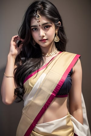 19years old  Indian girl, long hair with black  with white skin  in saree 
                      ,HeadpatPOV,Wonder of Beauty,Slender body