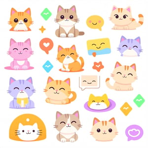 sheet of (cute cat) stickers,a individual ui design app icon Ul interface ( happy delight joyful ) brandnew,sticker