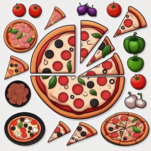 Pizza-set, no background, line stickers, modern, minimalistic, colorful, realistic