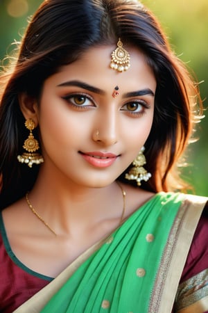 (best quality,4k,8k,highres,masterpiece:1.2),ultra-detailed,(realistic,photorealistic,photo-realistic:1.37),beautiful detailed eyes,beautiful detailed lips,extremely detailed eyes and face,longeyelashes,Indian girl 19 year old,sexy and cute girl,cute smile,outdoor,illustration,pastel colors,soft lighting,happy expression,green garden,flowers,grass, sunshine,Indian Model