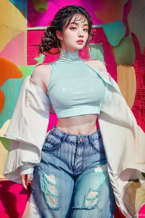 A hyper-realistic Instagram influencer girl, adorned in a crop top and tightly-fitted jeans, gazes introsively over her shoulder, revealing a vivid, life-like butterfly tattoo inked on her lower hip. Encompassed by an abstract and conceptual ambiance, she transcends the mundane, stepping into an Art Nouveau realm of luminous, flowing lines and organic motifs. Simultaneously, she enters a psychedelic interplay of bold colors and rhythmic patterns, evoking the swirling, kaleidoscopic essence of a dreamscape. Subtle realism and intricate detail merge seamlessly, painting a compelling portrait of the girl and her vivid tattoo. Meanwhile, the Pop Art aesthetic infuses these elements with a quintessential modern sensibility, infusing the entire composition with a vibrant, engaging energy. Graffiti and Street Art sensibilities add an urban edge and raw texture to the image, while the futuristic and Sci-Fi styles infuse a sense of innovation and otherworldliness, blurring the line between reality and fantasy.