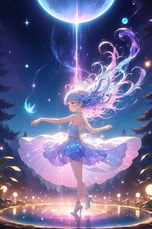 Masterpiece, best quality, extremely detailed, (illustration, official art: 1.1), (((((1 girl))))), ((light blue long hair))), light blue hair, 10 years old, ((blush)), cute face, big eyes, tareme, masterpiece, best quality, ((a very delicate and beautiful girl)))), , girl,amazing, beautiful detailed eyes, blunt bangs (((little delicate girl)))), tareme (true beautiful: 1.2),, (((profile right))), (((dancing with a skeleton))), colorful fantasy background, watercolor illustration, Disney art style, glowing aura around her, Glowing lights, Beautiful digital illustration, fantasy otherworldly landscape, Beautiful, Masterpiece, Best quality, Disney style anime, eyelashes, side view, Crystal hair, Glowing hair, galaxy, Additional lighting, (Hair surrounded by galaxy splashes), (Her hair turns into galactic clouds,:1.27628), Moon in the night, hyperdetailed illustration, dynamic angle, Smiling dancer, Dance of life, transparent shawl, Delicate hair decorations, Elegant earrings, very detailed face, Bright illustration of a woman with stars and curls, loose hair, anime girl with space hair, Multi-colored vector graphics, colorful illustration, in digital illustration style, colorful illustration, Psychedelic illustration, Psychedelic hair, Bright colorful comic book style, bizarre and psychedelic, lots of purple and orange, complex parts, volumetric lighting BREAK, Rich detail and color (The color of the rainbow: 1.2), (glow, atmospheric lighting), dreamy, magic, (solo: 1.2), Interference world, Psychedelia, Существо излучает bright light, bright light, Black background, Mesmerizing presence, Enchanting radiance, Swirling energy, Mystical symbols, a surrealistic landscape, Majestic trees, Moonlight, seeping through the branches, flickering lights, magical creatures, grim Reaper, Otherworldly whispers, Ethereal haze, Divinely powerful, Aura of darkness, enchanting beauty, Fascinating look, Magic Essence, Intoxicating Charm, femme fatale, Mythical realm, glass hair, Tanza

