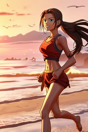 (kawai), (style of anime art:1.4), close up to ace, half body,
   
In the early morning, a girl jogs along the beach in a breezy sports outfit. Her ponytail bounces with each stride as she runs on the wet sand, the ocean waves crashing nearby. The fresh sea breeze invigorates her, and the rising sun casts a golden glow on the tranquil scene.

dslr, 8k UHD, HDR, film grain, intricate details, 8k post production, high resolution, hyper detailed, trending on artstation, sharp focus, studio photo, intricate details, highly detailed, 