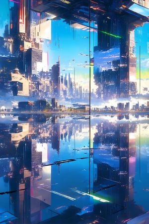 //quality, (masterpiece:1.4), (detailed), ((,best quality,)),//(kaleidoscope:1.4),(floating city,floating cityscape in sky :1.4),(reflection,reflection of the cityscape in sky:1.4),scenery,(horizon:1.3),Surreal Elements,glitch,(data codes:1.3),(glitch effect:1.3),(cyberpunk:1.2)