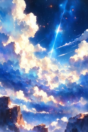//quality, (masterpiece:1.3), (detailed), ((,best quality,)),//,landscape,scenery,(outer_space:1.4),(above the clouds:1.4),in space, galaxy,light_particles, milky way,watercolor \(medium\)