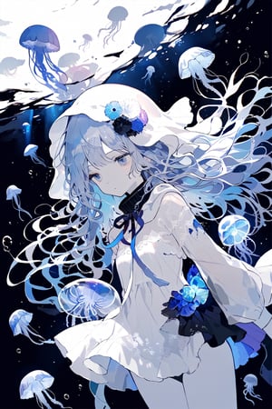 //quality, (masterpiece:1.331), (detailed), ((,best quality,)),//,illustration,//,1girl,jellyfish girl,//,(deepskyblue hair:1.331),(,long hair:1.21),hair_style,wavy_hair,sidelocks,(white jellyfish hood,:1.331),hood_up,see_through,long sleeves,medium breasts,pale skin,beautiful detailed eyes, blue eyes,eye_glow,//,expressionless,//,floating,floating in the sea,//,(underwater:1.331),kelp,coral,jellyfish,white tentacles,//,dal,aesthetic,more detail XL