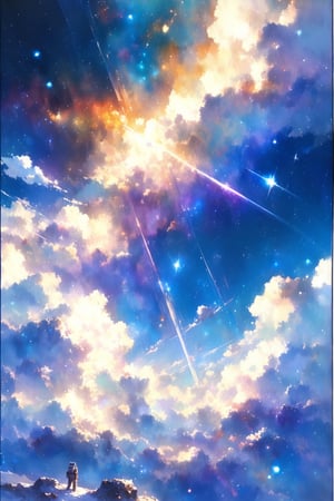 //quality, (masterpiece:1.3), (detailed), ((,best quality,)),//,landscape,scenery,(outer_space:1.4),(above the clouds:1.4),in space, galaxy,light_particles, milky way,watercolor \(medium\)