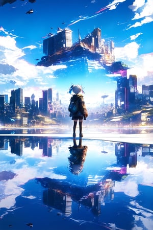 //quality, (masterpiece:1.4), (detailed), ((,best quality,)),//(kaleidoscope:1.4),(floating city,floating cityscape in sky :1.4),(reflection,reflection of the cityscape in sky:1.4),scenery,(horizon:1.3),Surreal Elements,glitch,(data codes:1.3),(glitch effect:1.3),(cyberpunk:1.2),1girl,(short twintails),(white hair:1.3),(blue hair:1.1),(wide_shot:1.4),mid_shot