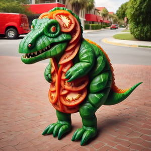 masterpiece, best quality, dinosaur wearing tmts coat, outdoor, UK residential street ,tmts Florida gators logo 