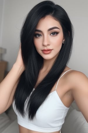 beautifull woman with hair black realstic influencer indtagram