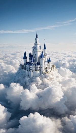 a white castle, floating in the clouds