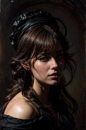 Black over black, side soft light, masterful painting in the style of Anders Zorn | Marco Mazzoni | Yuri Ivanovich, Todd McFarlane, oil on canvas
